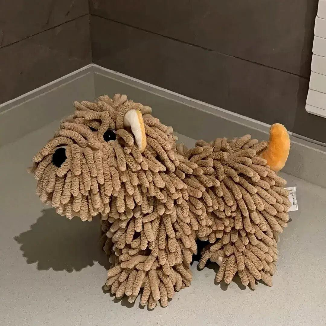 Brown chenille dog-shaped hand towel with plump and dense texture, cute and ideal for bathroom use