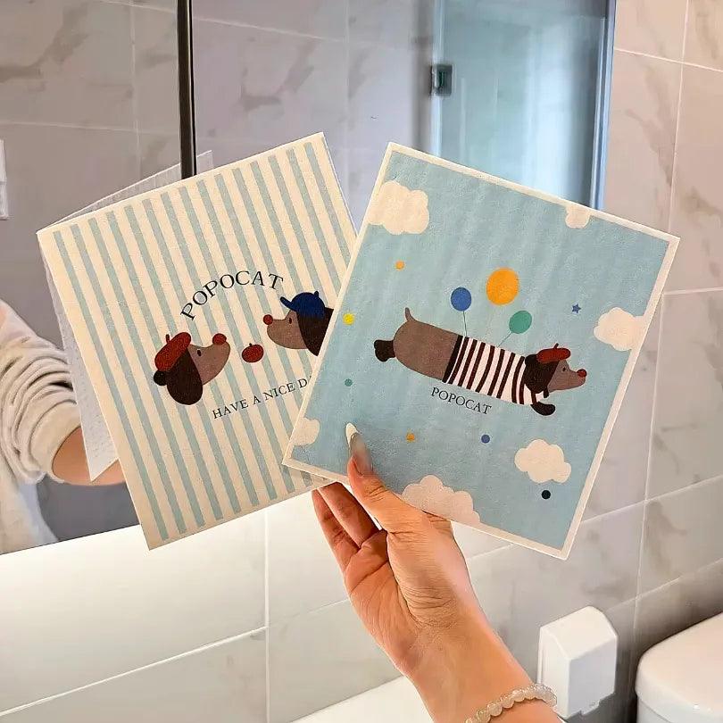 Cute dachshund-print cellulose towels made from wood pulp