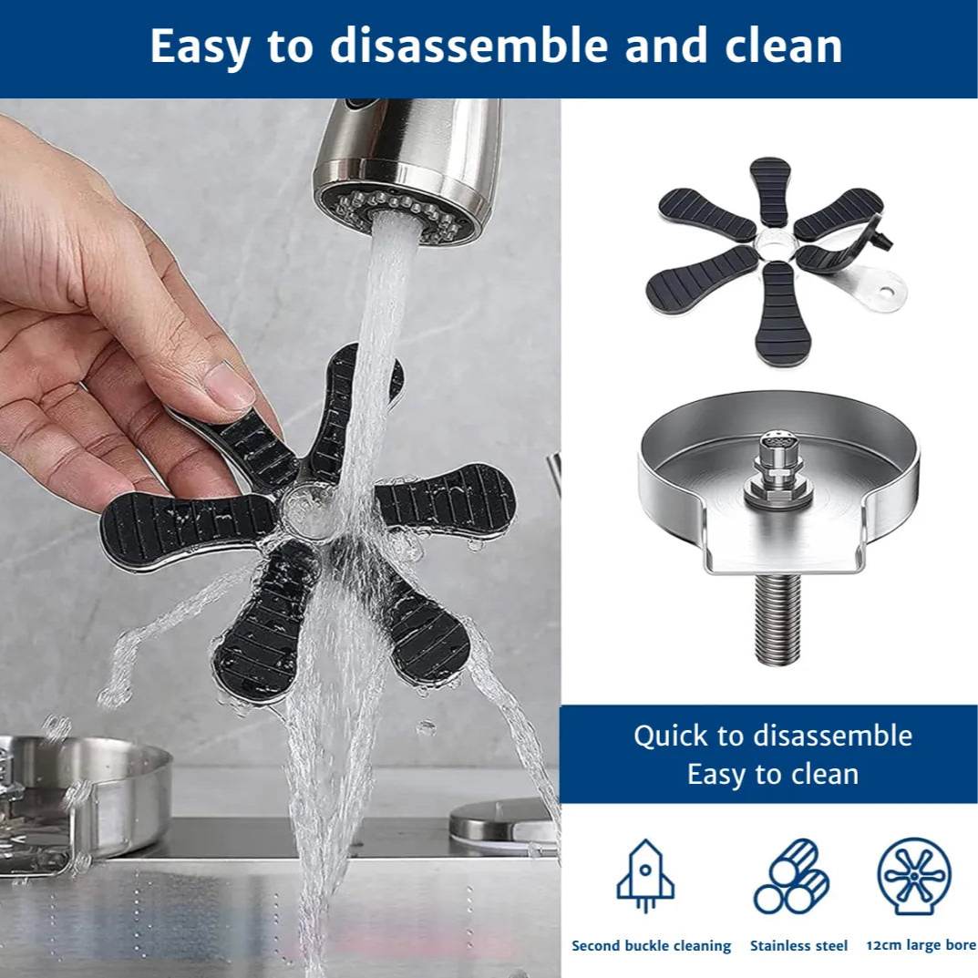 Image showing the spinner removed from the glass rinser and rinsed under water. The silicone parts are also detachable, allowing for thorough and easy cleaning.