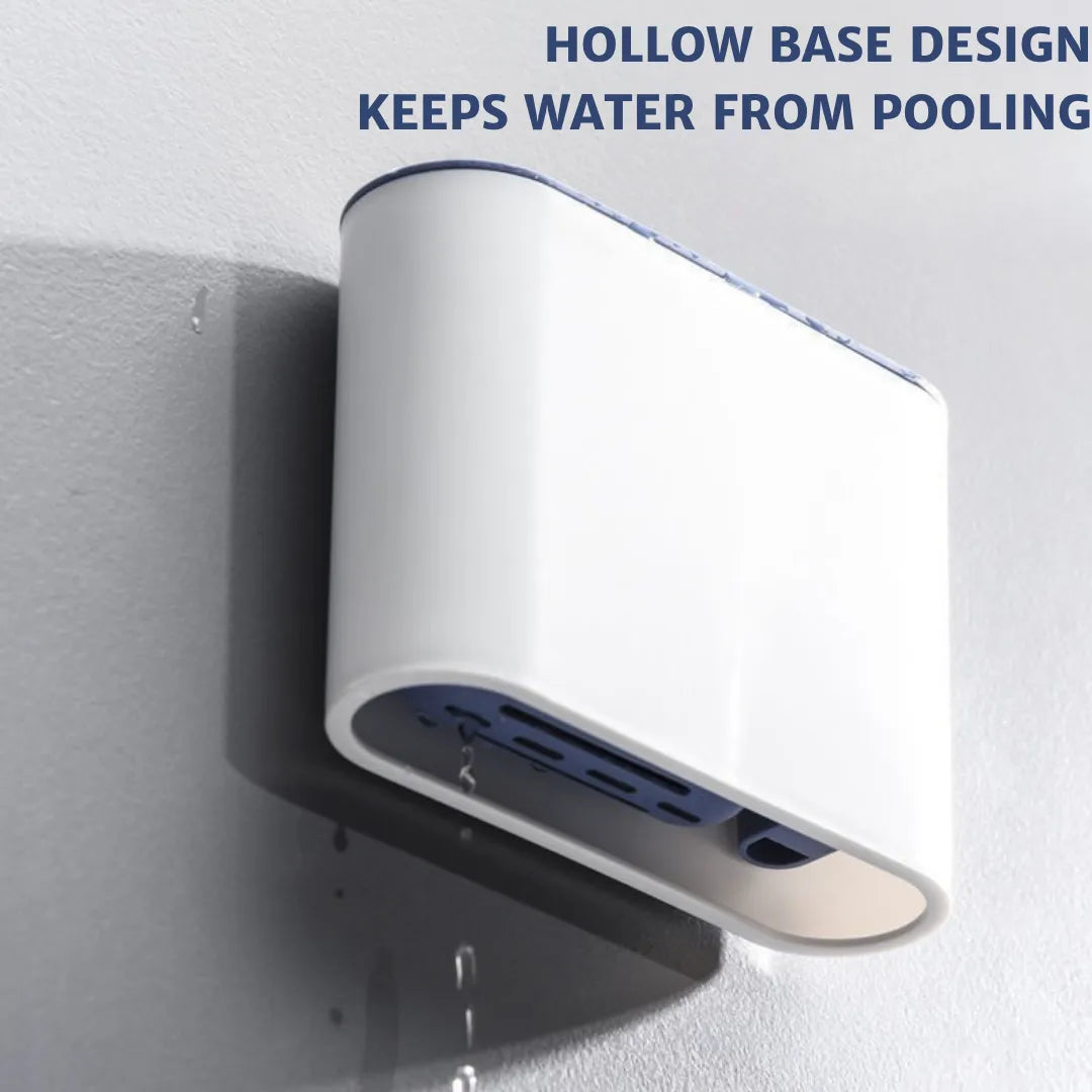 View from beneath the toilet brush holder showing hollow base design, allowing water to drain quickly for fast air-drying and preventing bacterial growth.