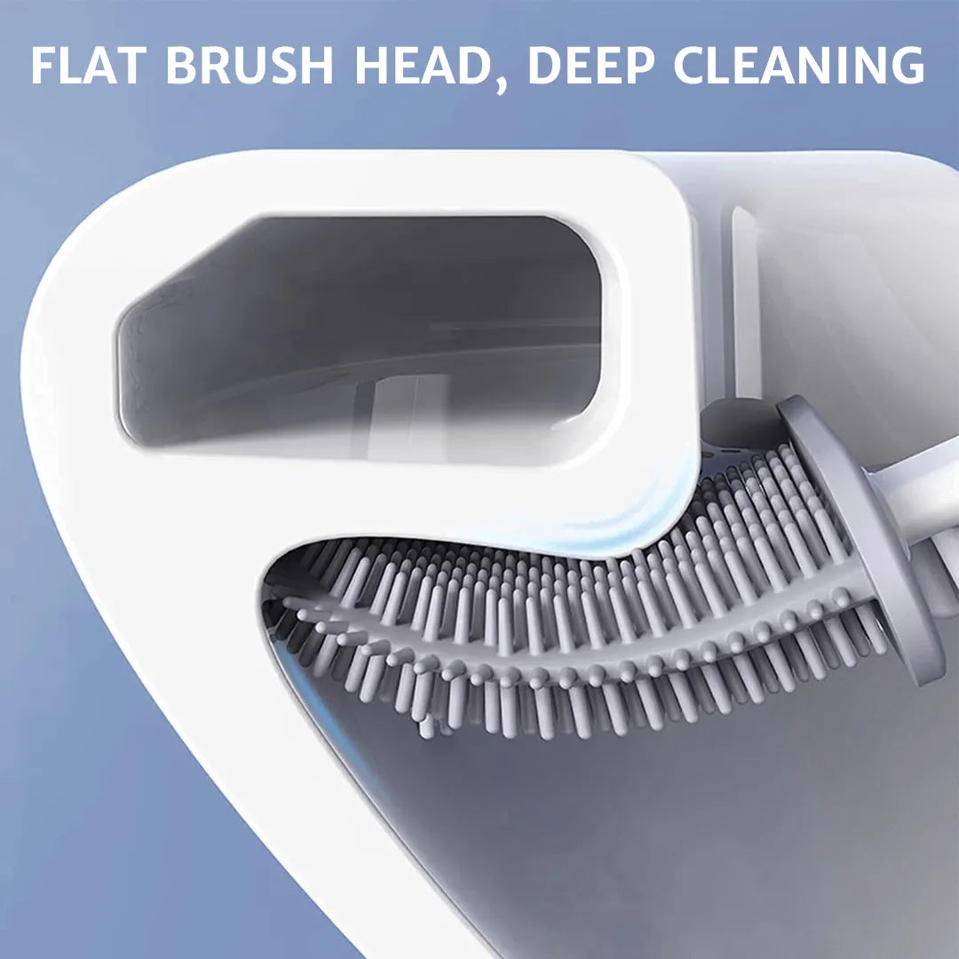 A flexible silicone toilet brush with a flat head, designed to bend and clean hard-to-reach gaps and curves in the toilet bowl for a thorough, hygienic clean