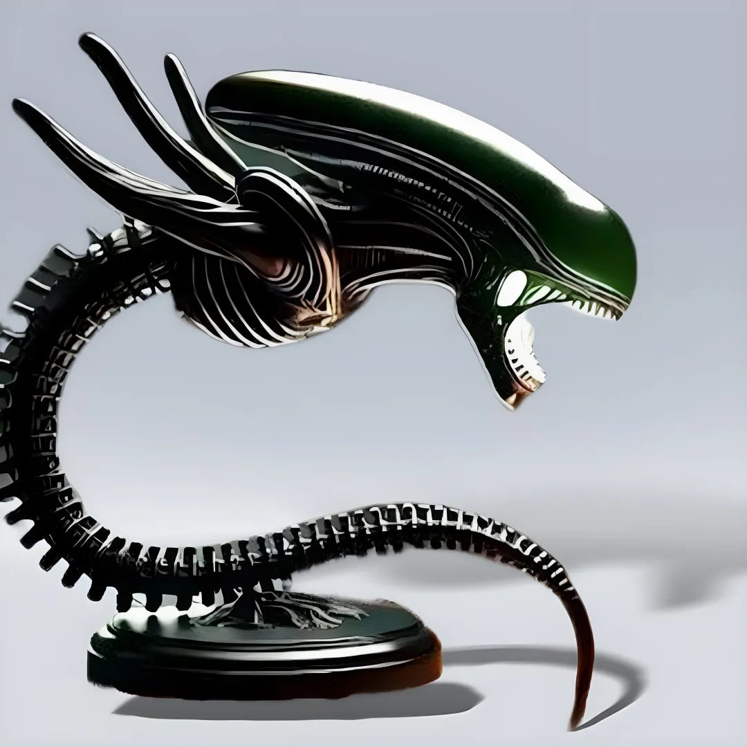 Xenomorph alien desk lamp with glowing open mouth, sharp teeth, and curved tentacles.