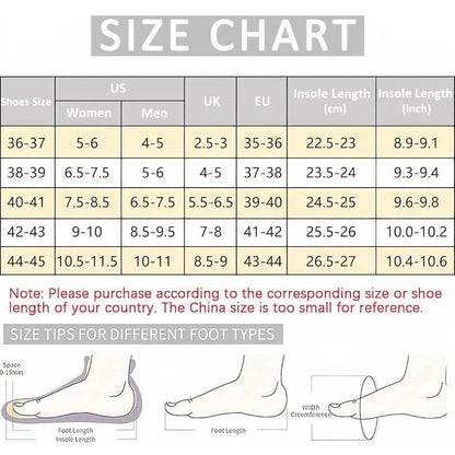 Size chart for dachshund memory foam house shoes, showing US, UK, EU sizes, insole lengths in cm and inches, plus tips for different foot shapes.