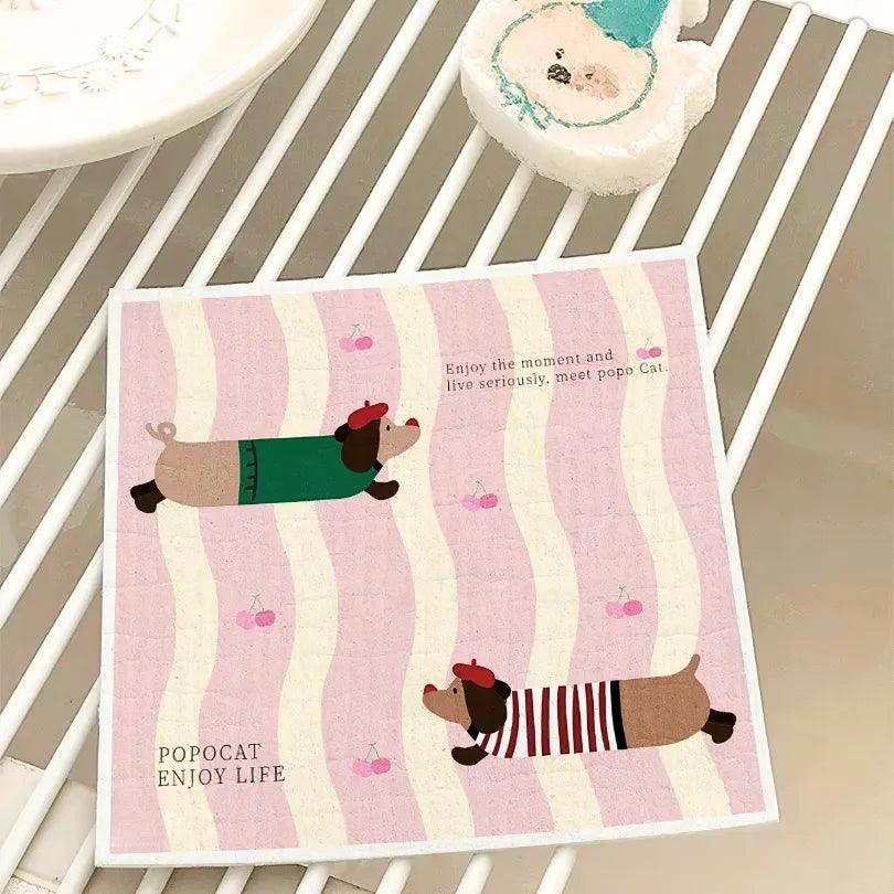 Trendy dachshund-print towel blending cute style with eco-friendly design.
