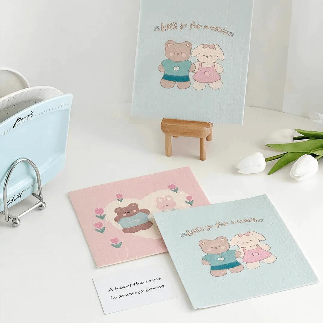 Bear-print cellulose towels with eco-friendly material and playful, modern design.