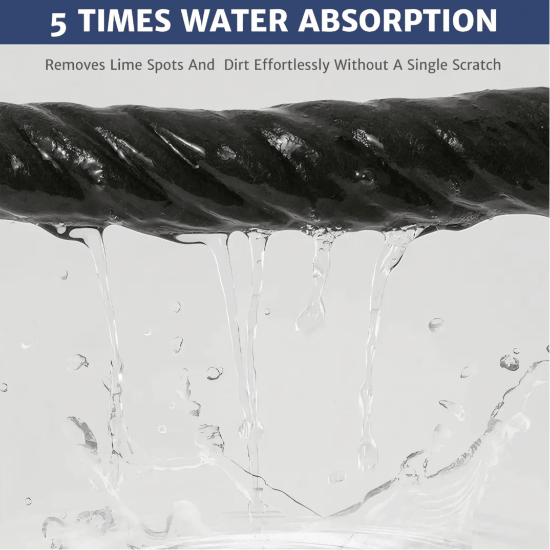 A person twisting a super soft premium microfiber cloth with water pouring out, demonstrating its ultra-absorbent quality and powerful stain removal for effective cleaning.