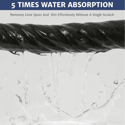 A person twisting a super soft premium microfiber cloth with water pouring out, demonstrating its ultra-absorbent quality and powerful stain removal for effective cleaning.