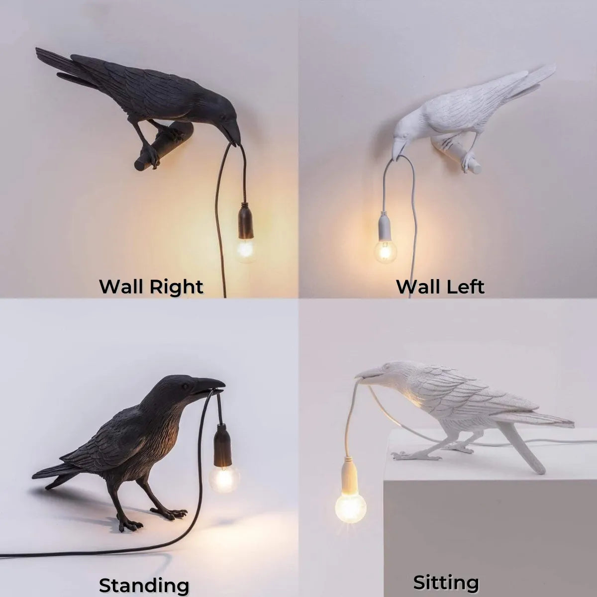 Bird-shaped lamp with different poses on a white background