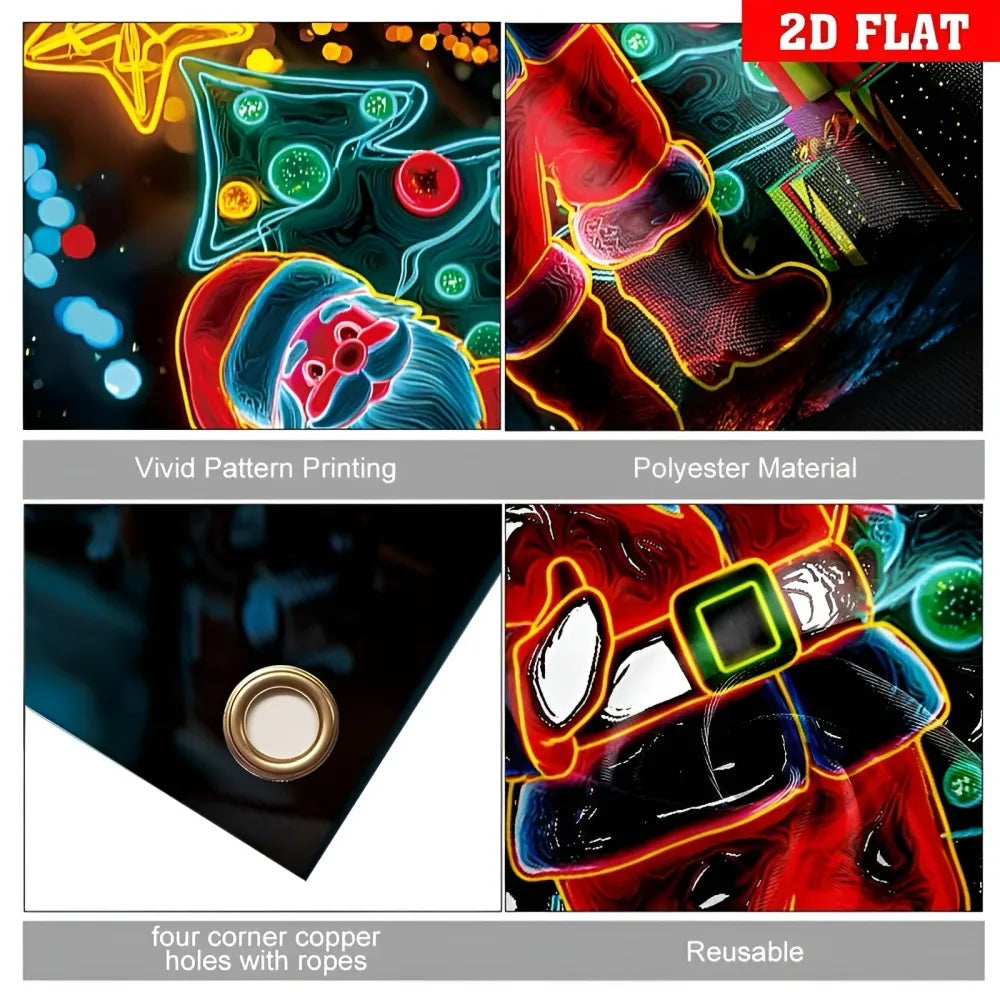 Santa solar garden light showing delicate details: vivid patterns, polyester material, copper rope holes, and reusable design.